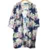 Deep Blue & Pink Mix Floral Print Longer Length Kimono - By Peace of Mind 10074