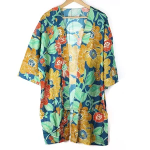 POM - Kimonos - Ochre Blue & Green Mix Floral Print - !0079