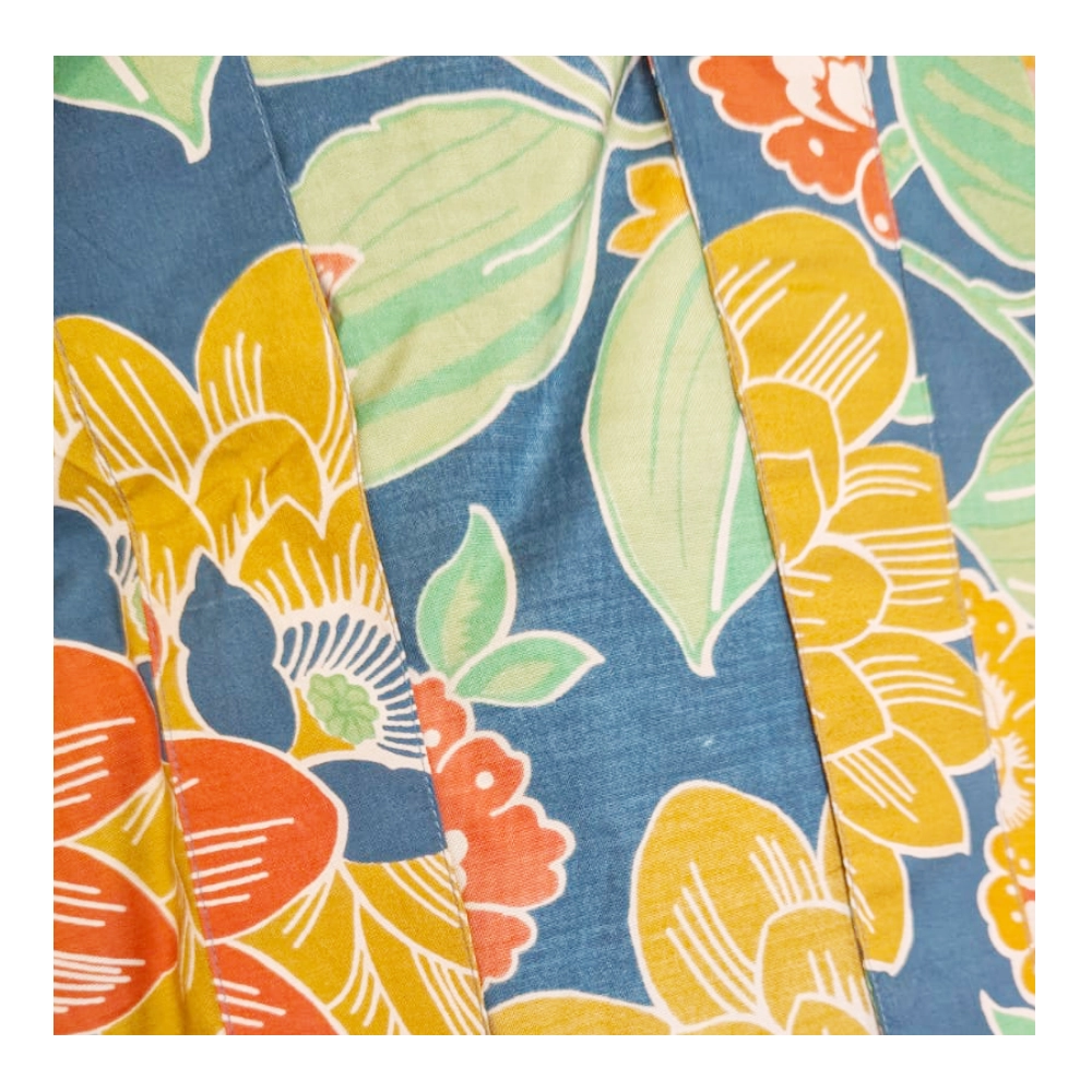 POM - Kimonos - Ochre Blue & Green Mix Floral Print - !0079 - Close Up