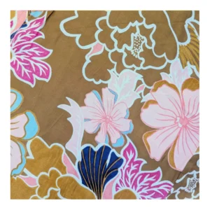 POM - Kimonos - Ochre & Pink Indian Floral Print Close Up