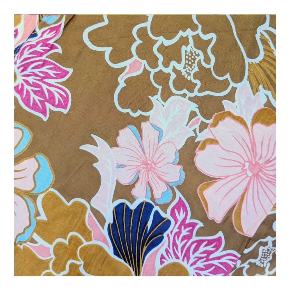 POM - Kimonos - Ochre & Pink Indian Floral Print Close Up