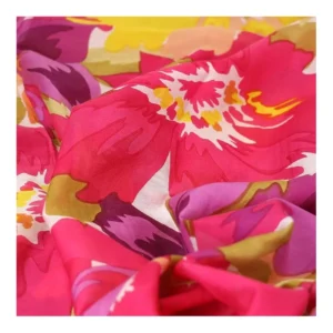 POM - Kimonos - Pink Abstract Floral Print - Long Length Close Up