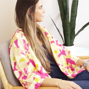 POM - Kimonos - Pink & Lime Mix Tropical Floral Print - !0077 Model