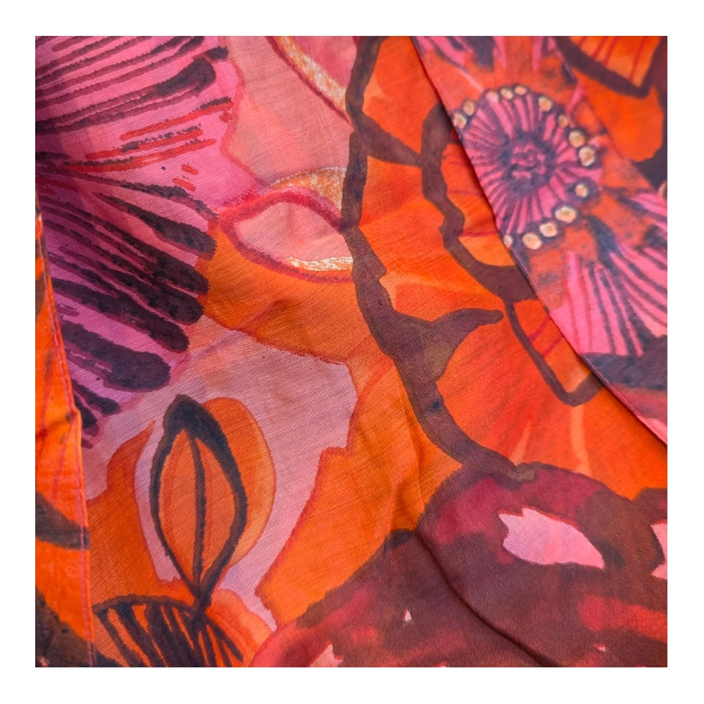 POM - Kimonos - Pink and Red Floral Print - Long Length - 10050 Close