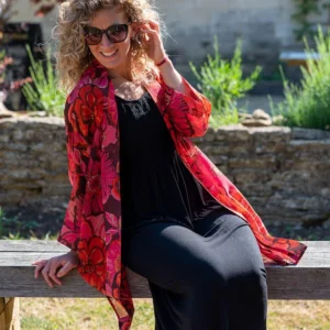 POM - Kimonos - Pink and Red Floral Print - Long Length - 10050 Model