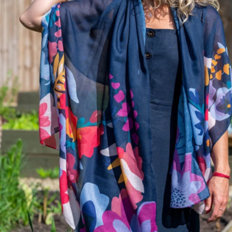 POM Scarves - Navy Blue Tropical Print - 52632 Model