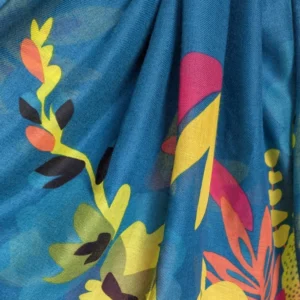 POM Scarves - Teal Green Tropical Print - 52633 Close Up 1