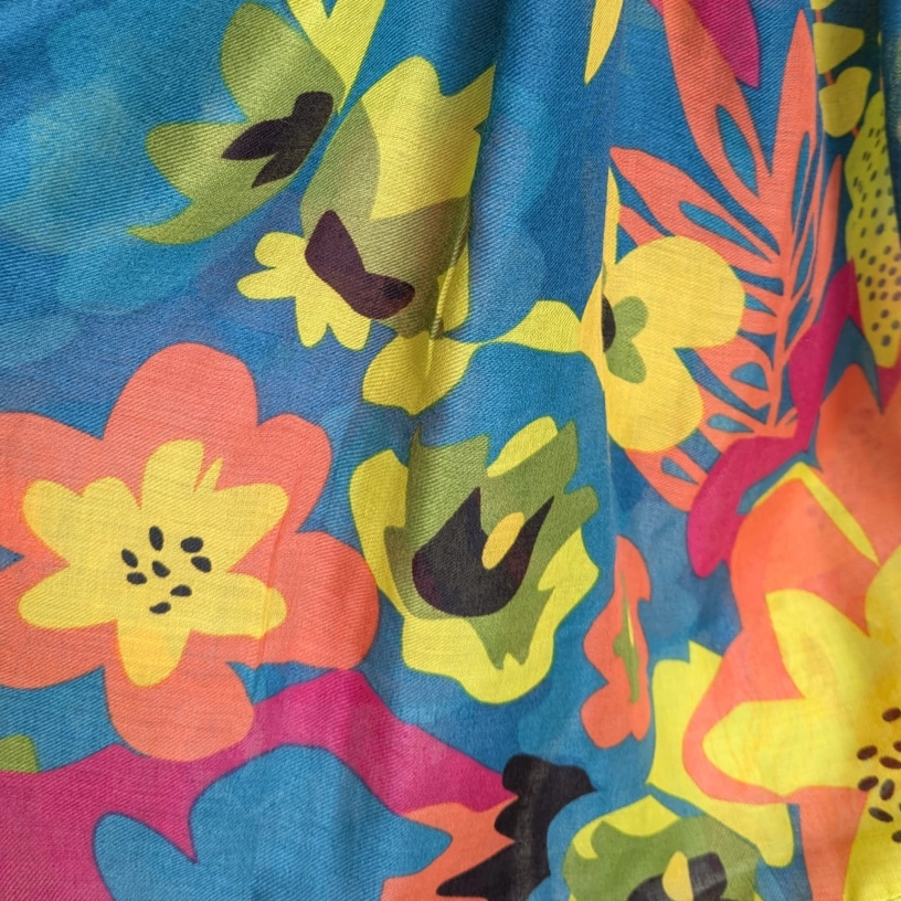 POM Scarves - Teal Green Tropical Print - 52633 Close Up 2