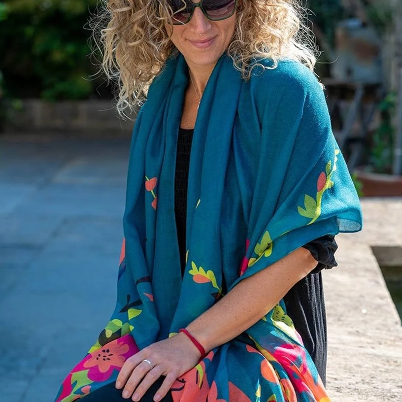 POM Scarves - Teal Green Tropical Print - 52633 Model