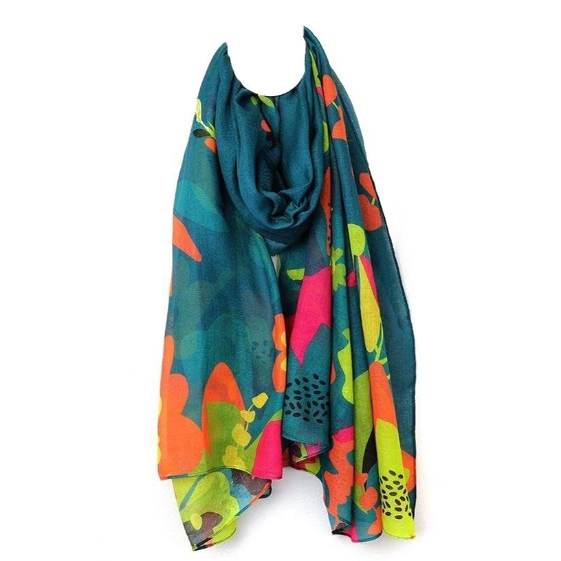 POM Scarves - Teal Green Tropical Print - 52633
