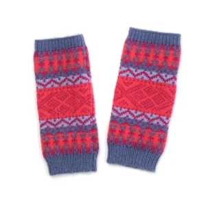 POM Fair Isle Knitted Fingerless Gloves - Pink & Blue - 90266