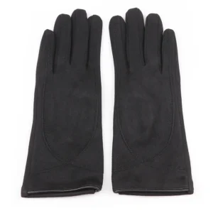 POM Faux Suede Stitch Detail Gloves - Black - 90321