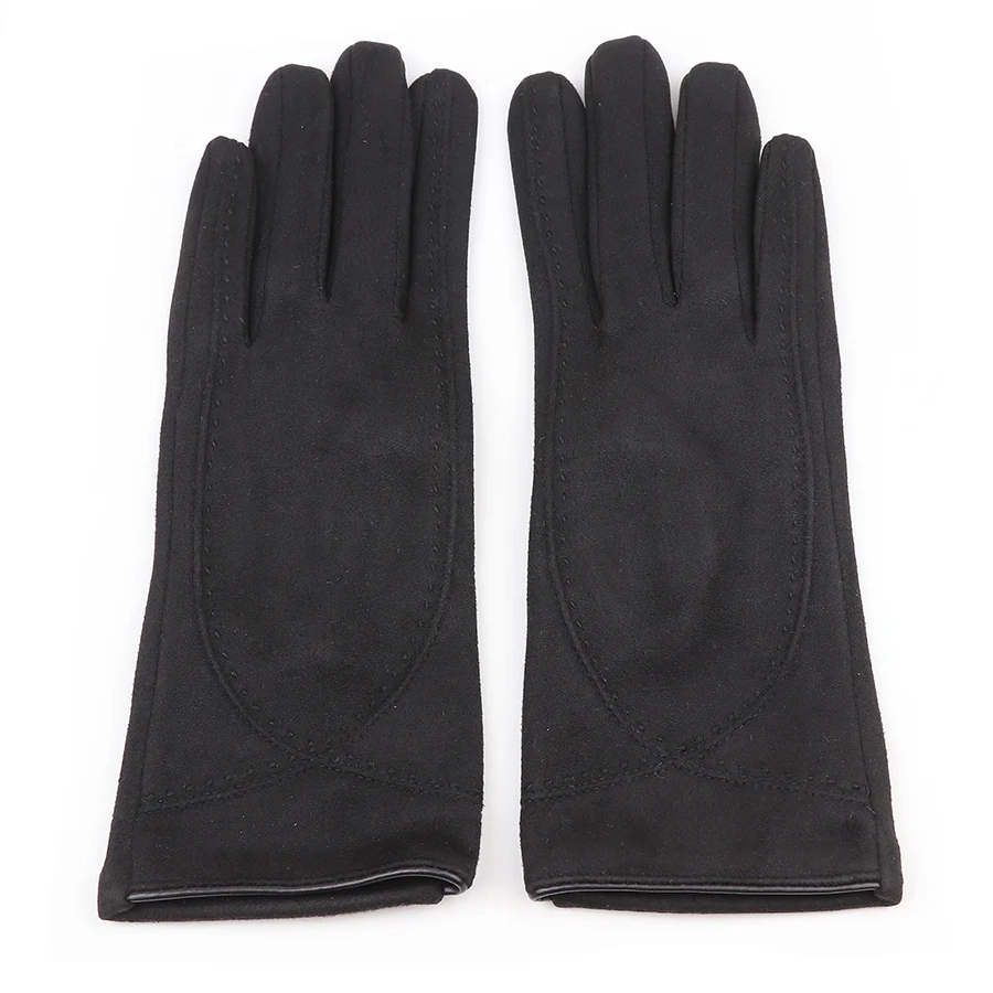 POM Faux Suede Stitch Detail Gloves - Black - 90321