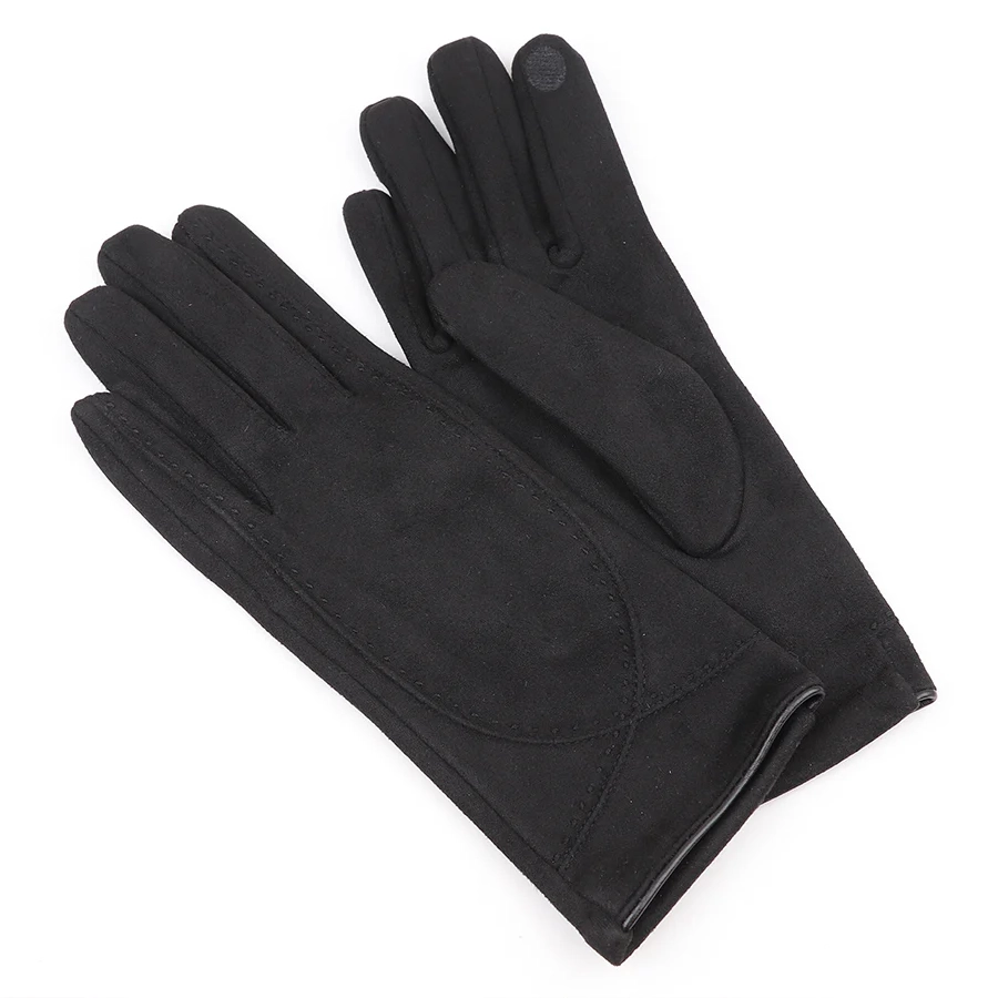 POM Faux Suede Stitch Detail Gloves - Black - 90321