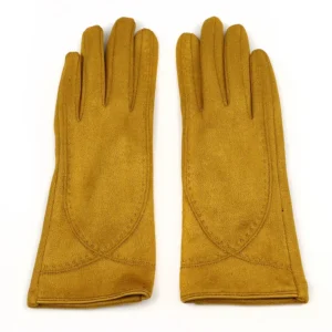 POM Faux Suede Stitch Detail Gloves - Mustard - 90319