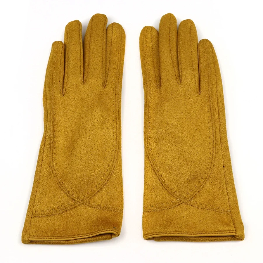 POM Faux Suede Stitch Detail Gloves - Mustard - 90319