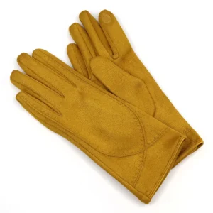 POM Faux Suede Stitch Detail Gloves - Mustard - 90319