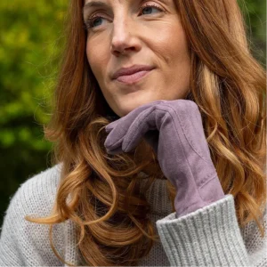 POM Faux Suede Stitch Detail Gloves - Plum - 90320 Model