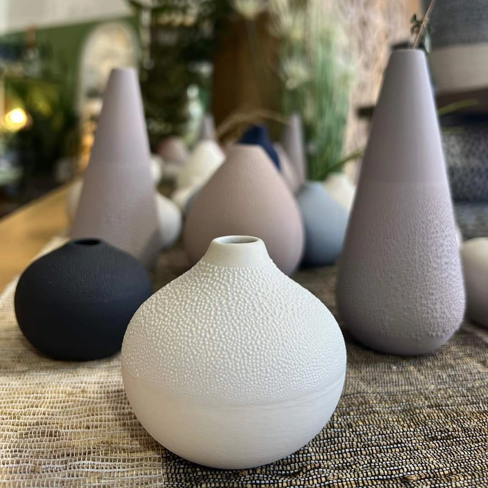 Rader Porcelain Beaded Bud Vases - Powder Greys Design 5 Lifestyle