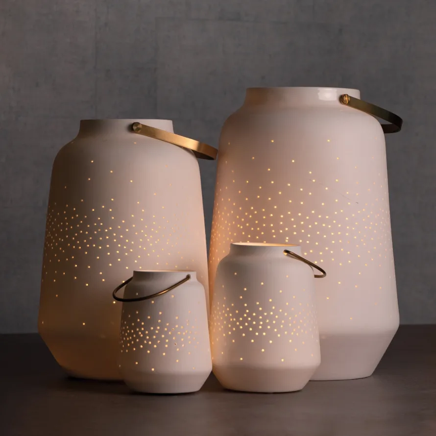 Porcelain Tea Light - Lantern Collection Lit Up