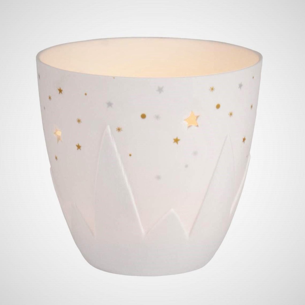 Porcelain Poetry Light - Tea Light Holder - Night Stars Design Lit Up