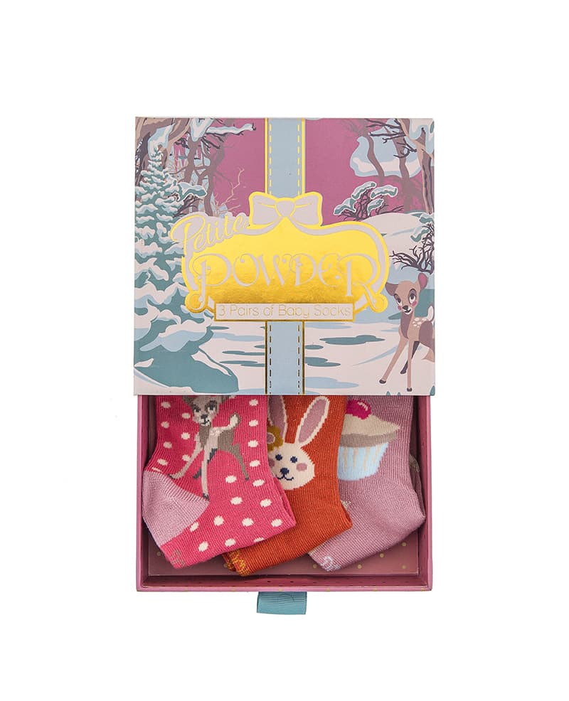 Bambi Baby Girl Socks Gift Box 3 Pairs Multi by Powder Design