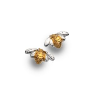 Sterling Silver Golden Bumble Bee Stud Earrings