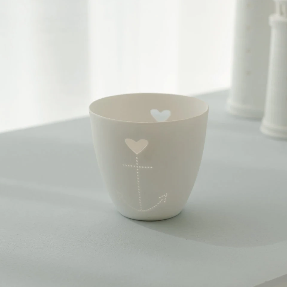 Rader Design - Poetrylight Heart Anchor Porcelain Tealight Holder - R17010 - Close Up