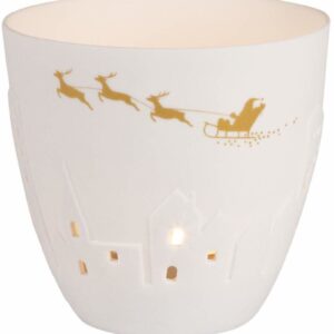 Porcelain Poetry Light - Tea Light Holder - Santa Sleigh Design Lit Up
