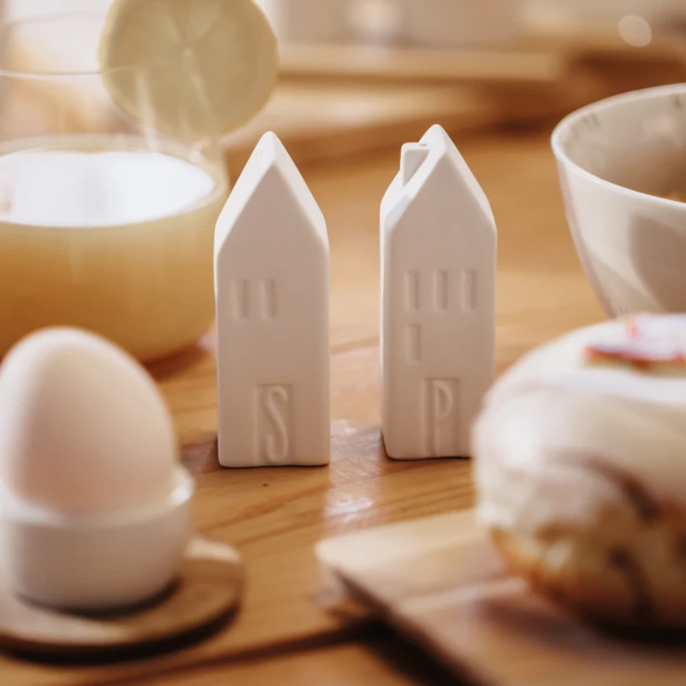 Rader Porcelain Salt and Pepper House Shaker Pots Lifestyle