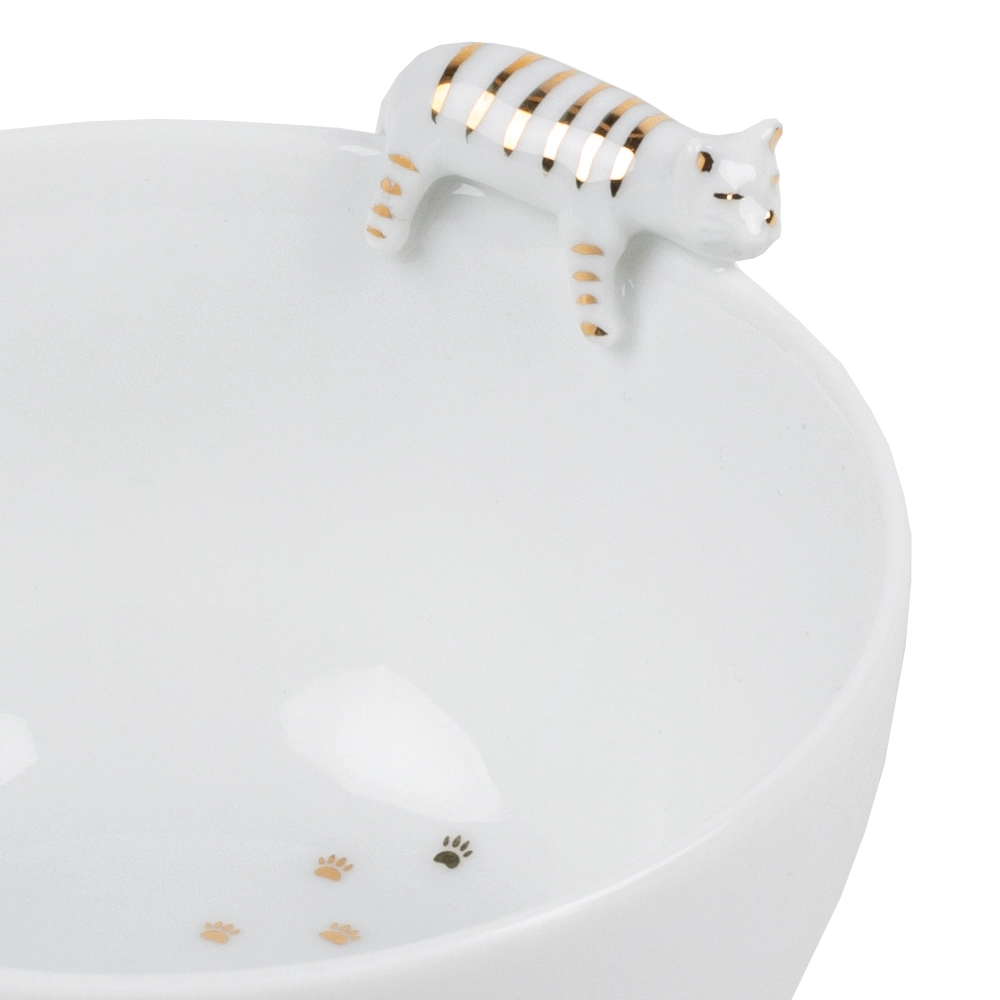 Ciotola In Porcellana Decorata Con Gatto - Design 3D, Smaltata Internamente, Per Decorazione O Uso