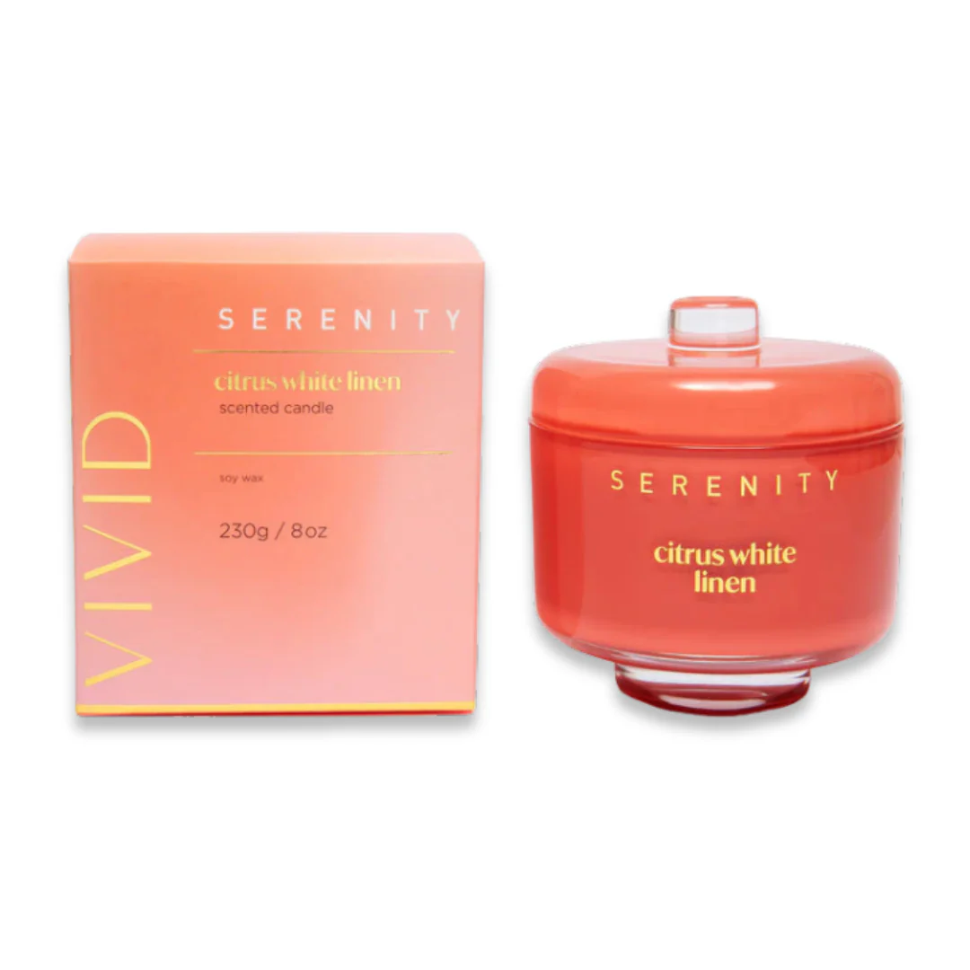 Serenity Vivid Glass Candle - 2 Wick - Citrus White Linen