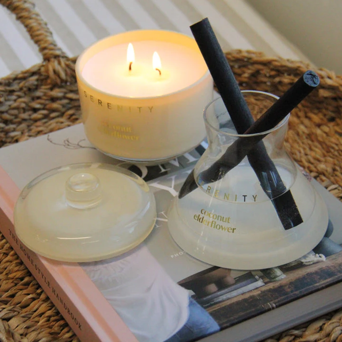 Serenity Vivid Glass Candle - 2 Wick - Coconut Elderflower Lifestyle