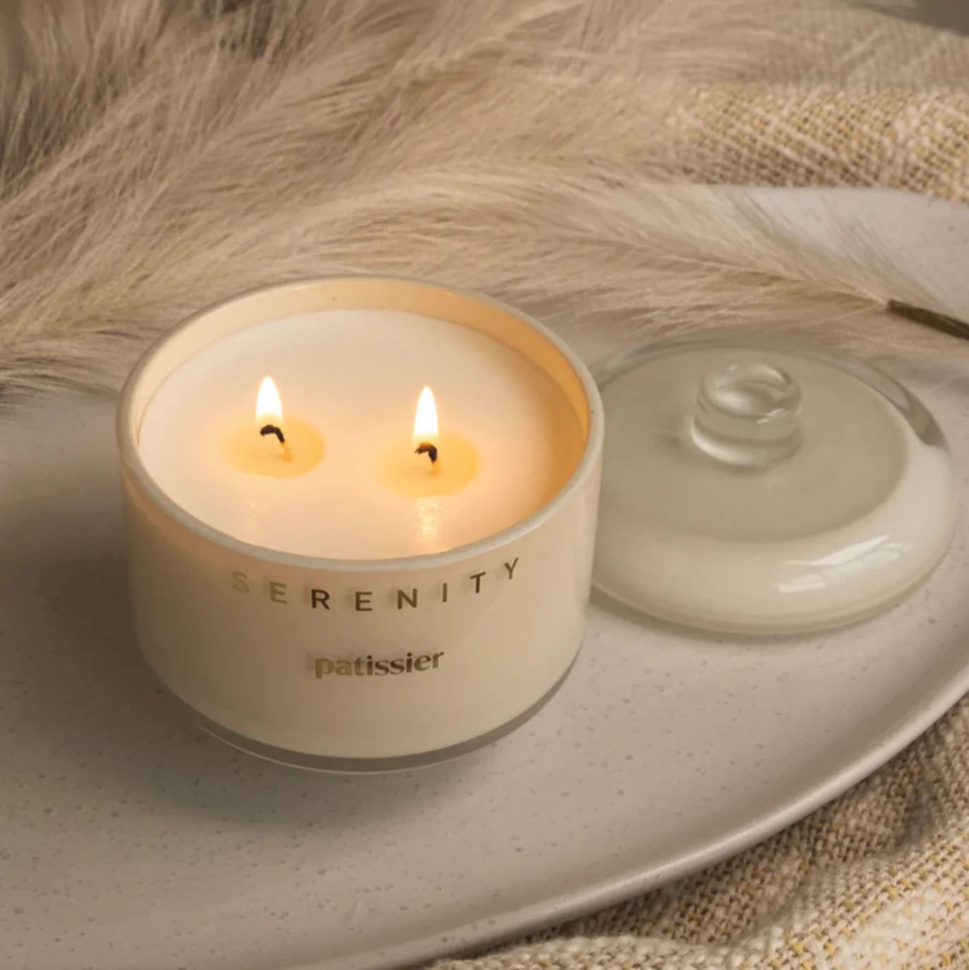 Serenity Vivid Glass Candle - 2 Wick - Patissier - Lit Up