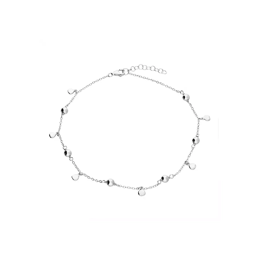 Silver Anklets - Beads and Abstract Discs - H5033/S