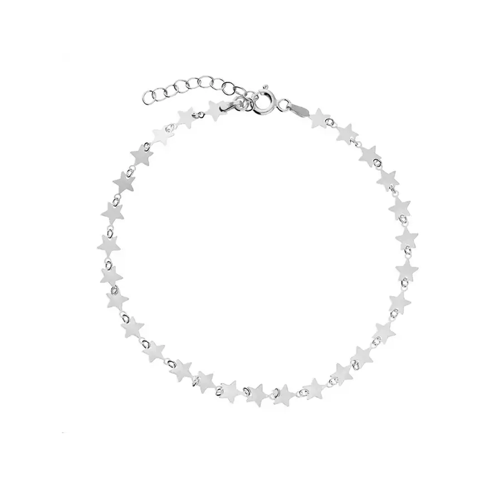 Silver Anklet - Flat Stars and Chain