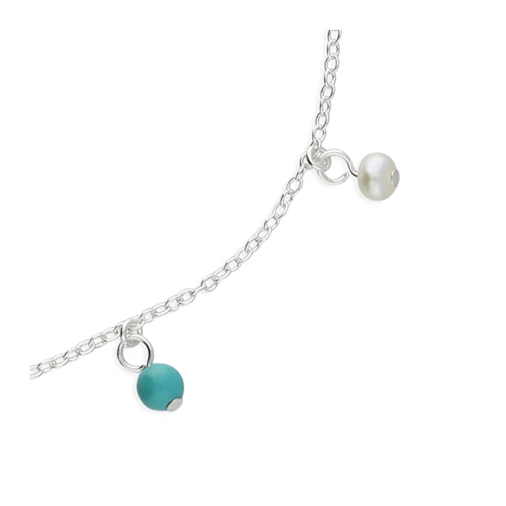 Silver Necklace & Anklets - Turquoise and Freshwater Pearl Beads - H5930 Close UpSilver Anklets - Turquoise and Freshwater Pearl Beads - H5930 Close Up