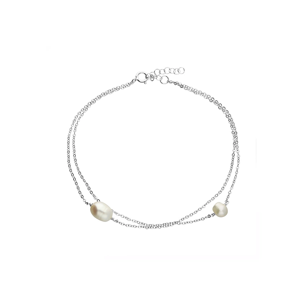 Silver Anklets - Double Freshwater Pearls - H5803/S