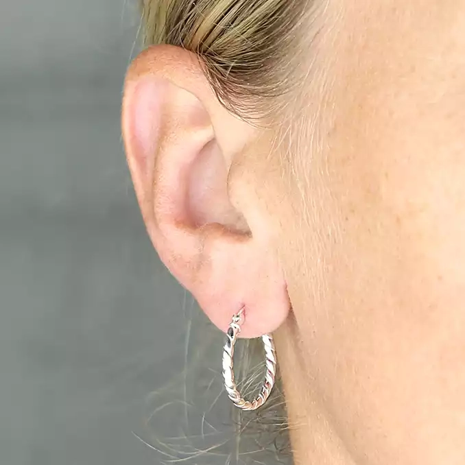 Silver Earrings - Creole Hinged Soft Twist Hoops - 20mm - H5083S Model
