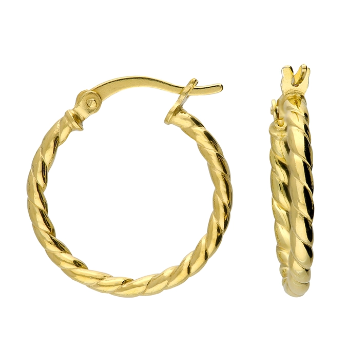 Silver Earrings - Creole Hinged Soft Twist Hoops - 20mm 18ct Yellow Gold - H5083Y