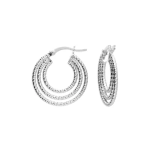 Silver Earrings - Creole Hinged Triple Hoops Diamond-Cut - 20mm - H6054S