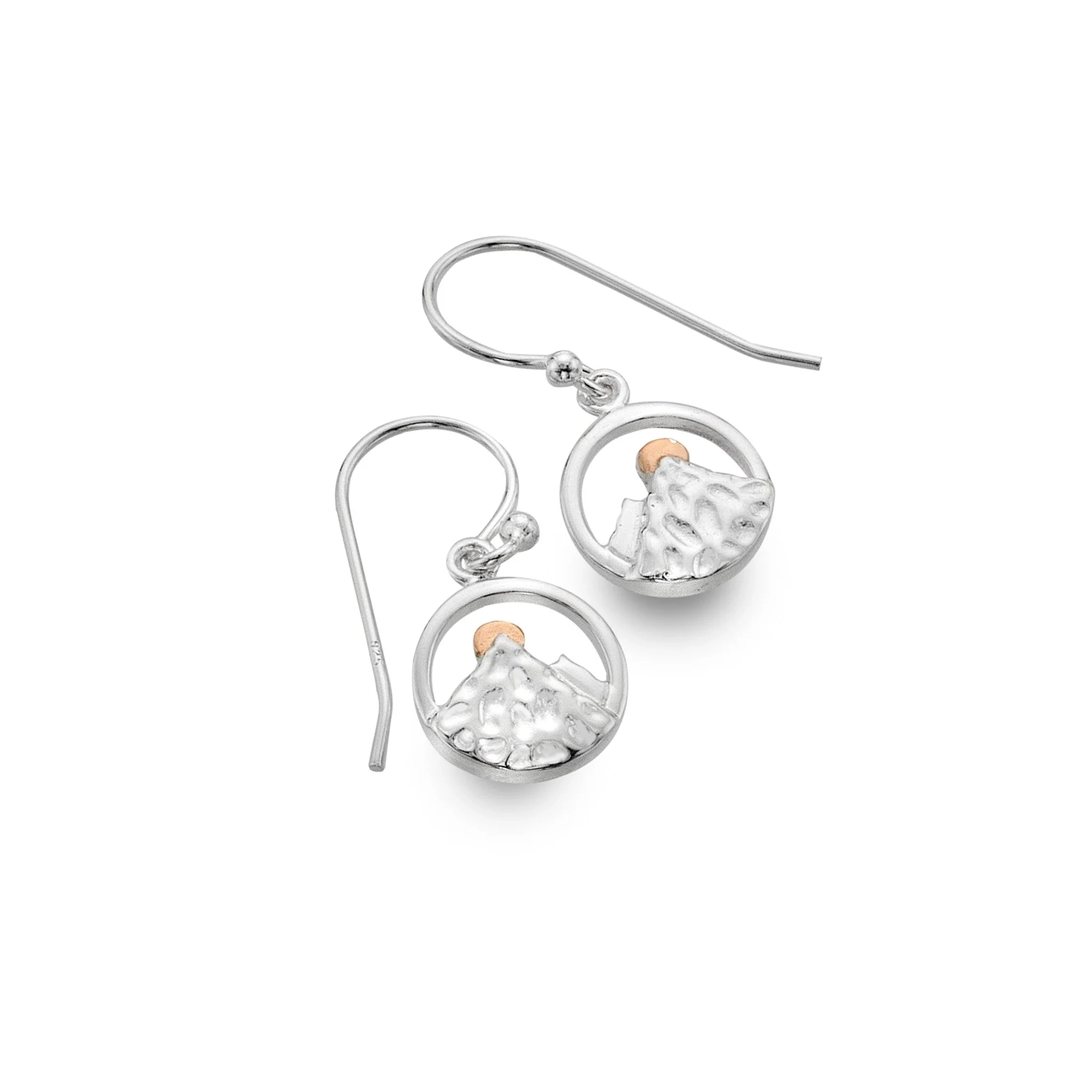 Silver Earrings - Drop - Circle Sunset Mountain Theme