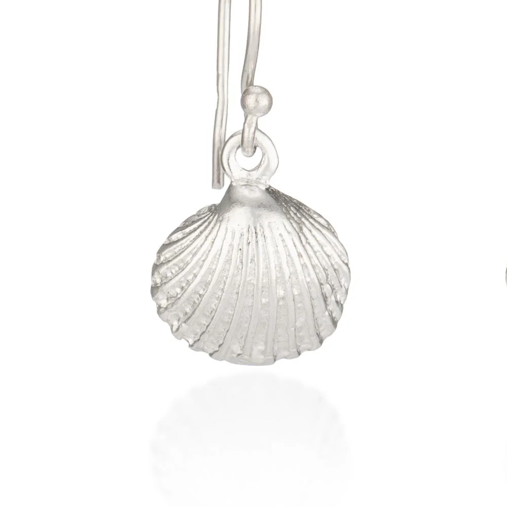 Silver Earrings - Drop - Cockle Shell Close up