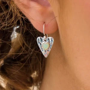 Silver Earrings - Drop - Forever Opalite Heart Model