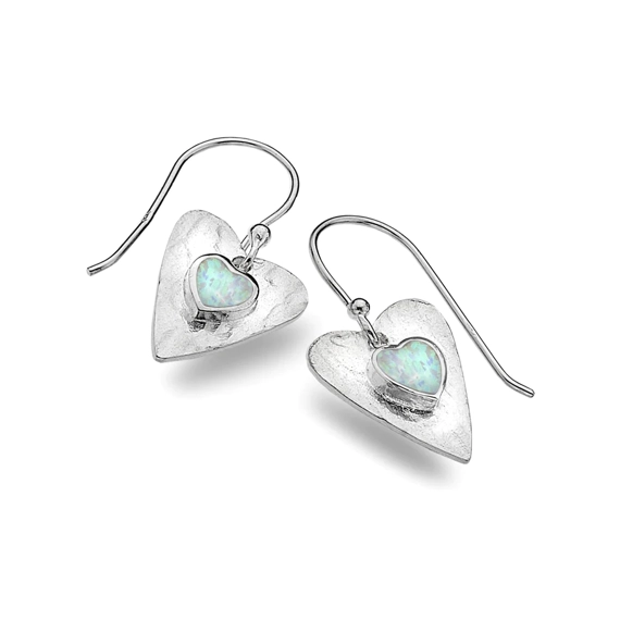 Silver Earrings - Drop - Forever Opalite Heart