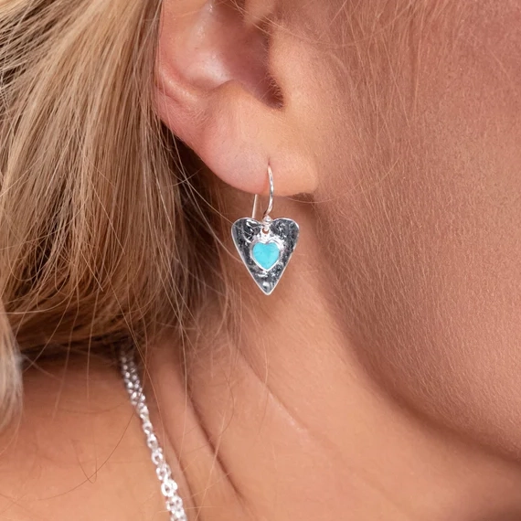 Silver Earrings - Drop - Forever Turquoise Heart Model
