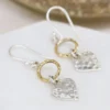 Silver Earrings Drop - Hammered Brass and Silver Heart SB1178