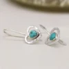 Silver Earrings Drop - Hammered Silver Heart and Turquoise SB1176