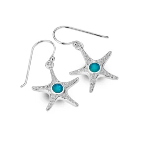 Silver Earrings - Drop - Turquoise Starfish