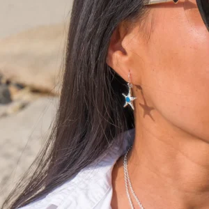 Silver Earrings - Drop - Turquoise Starfish Model